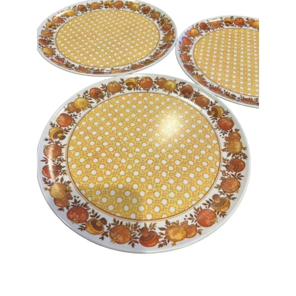Vintage Lexington Melamine Plates Basket Weave Mushrooms‎ & Onions MCM Set of 3